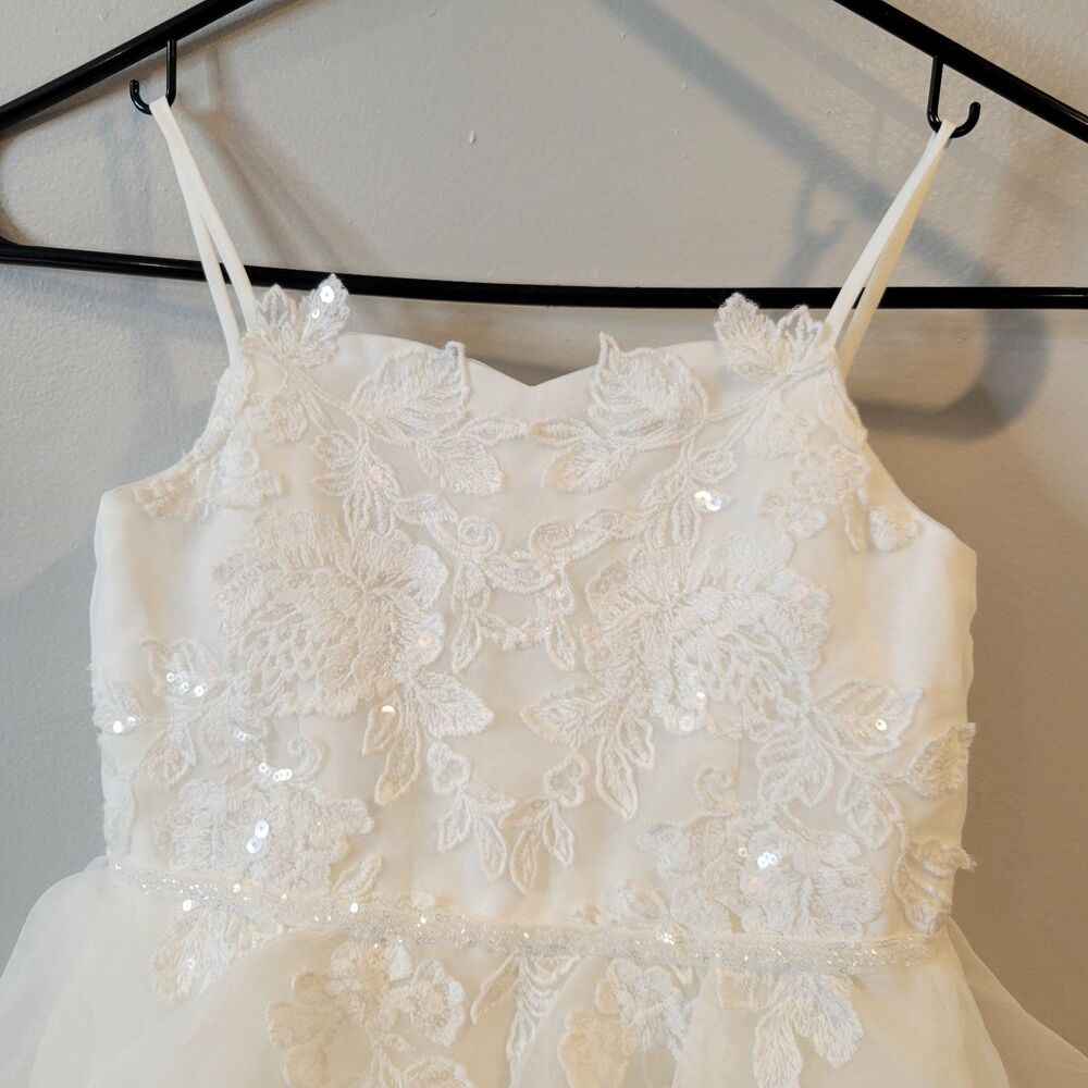 David's Bridal Girl Sleeveless Ivory Flower Girl Communion Dress Size 5 - Picture 2 of 6